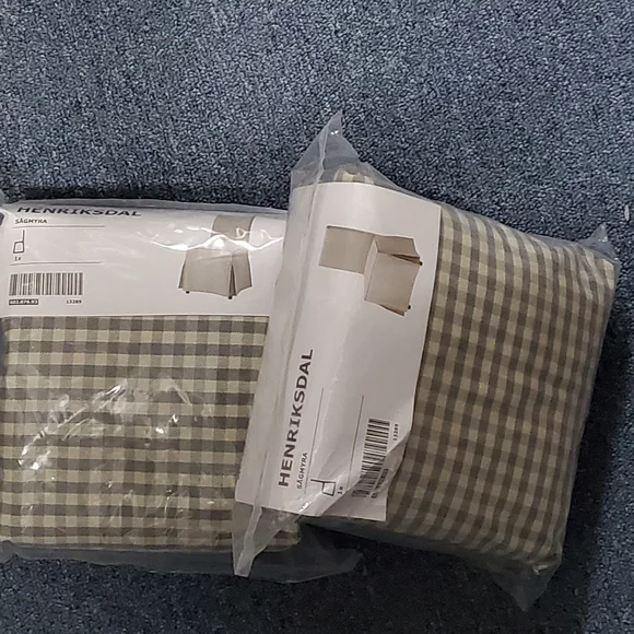 2 HENRIKSDAL Sagmyra Gray check Chair covers Long Linen Blend