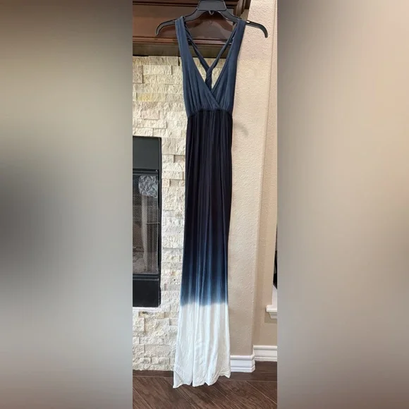 Hardtail Maxi Ombré Cotton-Blend Dress in Navy and White