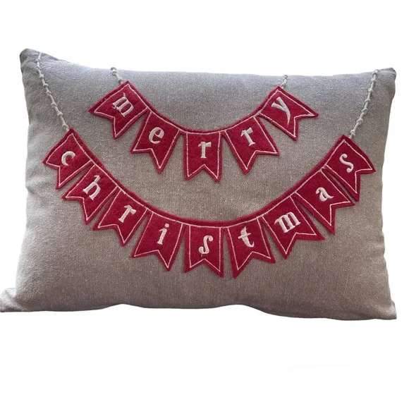Merry Christmas White Letter Banner Throw Pillow