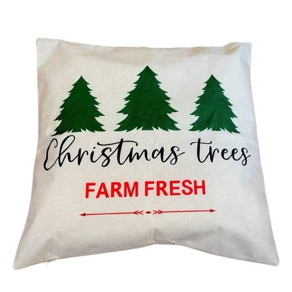Canvas Christmas Pillow Farmfresh Trees zipper bottom case and insert 17x17 inch