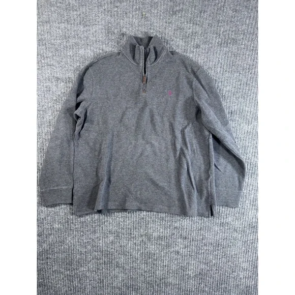 Polo Ralph Lauren Gray Knit Wool Pullover Sweater 1/4 Zip Mock Neck Logo XL‎