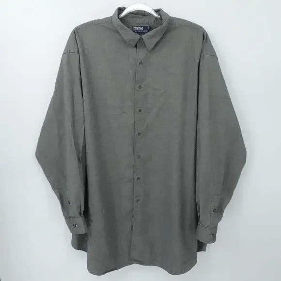 Polo Ralph Lauren Shirt Men‎ 2XL Tall Gray Micro Check Button Down Office Casual