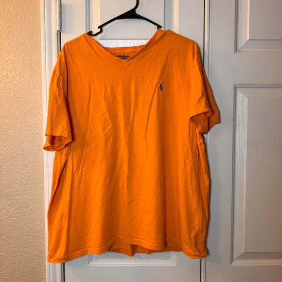 Polo by Ralph Lauren Bright Orange‎ V-Neck Short Sleeve Tee, Men’s size XL