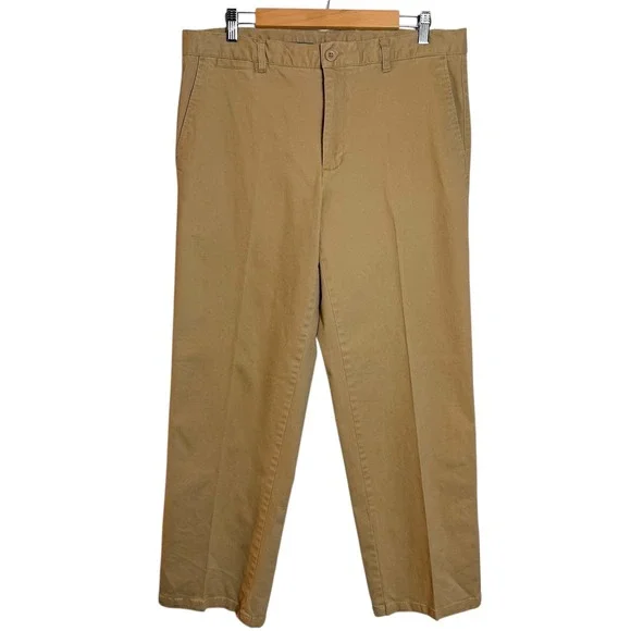 Linea Uomo LU Mens Khaki Pants W38 L32 Stretch Flat Front Camel Chino 36x29.5