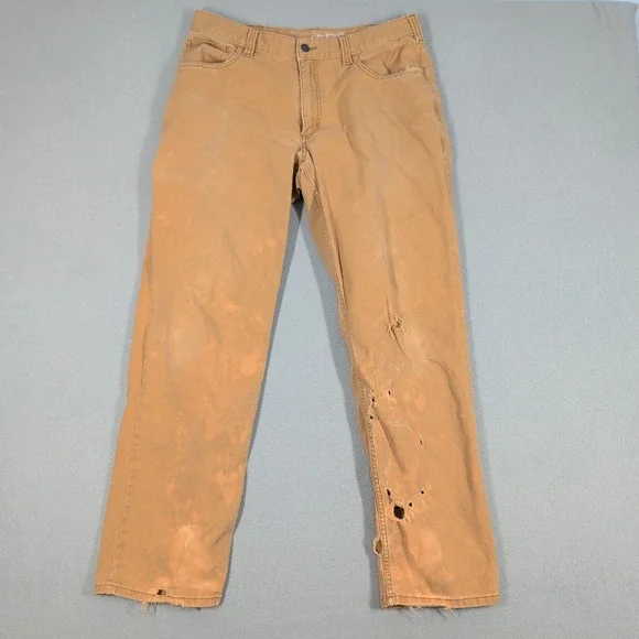 Carhartt Work Pant Mens 34x32 Brown Rugged Flex Relaxed Fit Canvas Distressed
