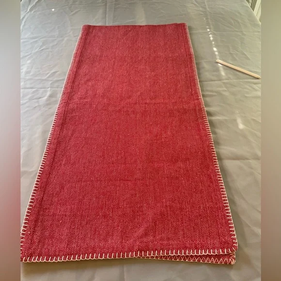 Red Table Runner with White Stitching 70in x 16in