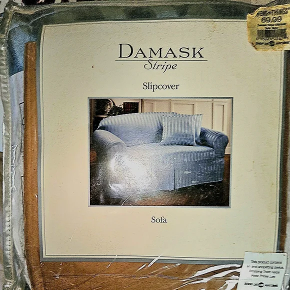 Damask Stripe Blue Sofa Slipcover