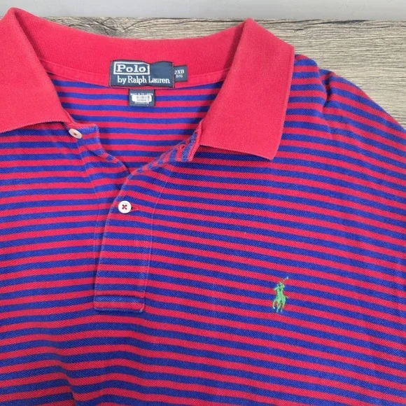 Polo By Ralph Lauren Shirt Mens 2XB Blue Red Green‎ Pony 2 Button Preppy Classic