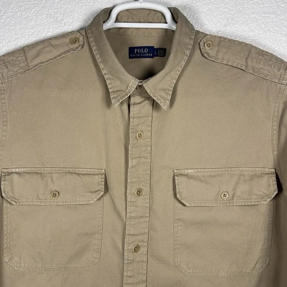 Polo Ralph Lauren Surplus Div Army Military Safari Button Up Distress LRG FLAW