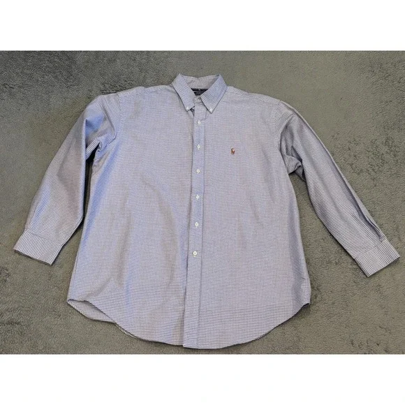Vintage Polo Ralph Lauren Yarmouth Oxford Shirt Mens 16.5 Blue Plaid Flesh Pony