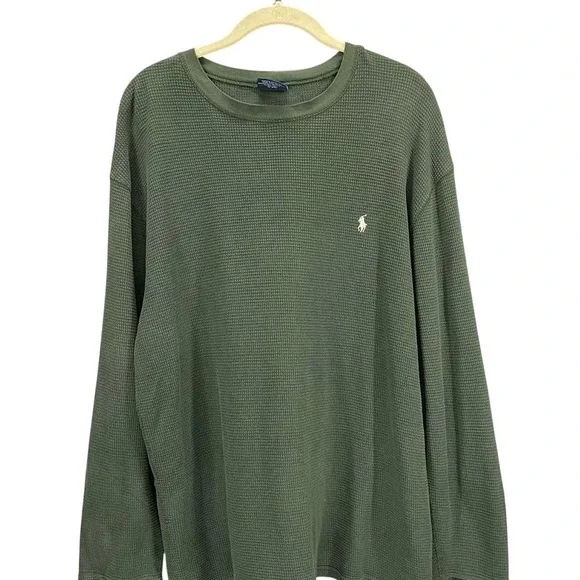 Polo Ralph Lauren Olive Green Waffle Thermal Long Sleeve Vintage Preppy L