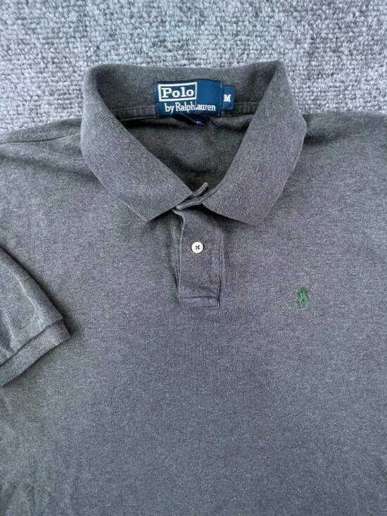 Polo By Ralph Lauren Men's Polo Shirt Short Sleeve Gray Cotton Medium Green Pony