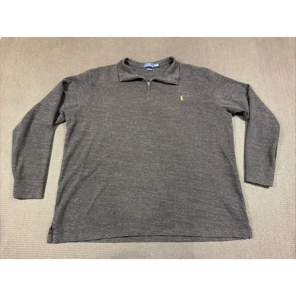 Polo Ralph Lauren 1/4 Zip Sweater Mens Plus Size 2XLT Estate Rib‎ Pullover Gray