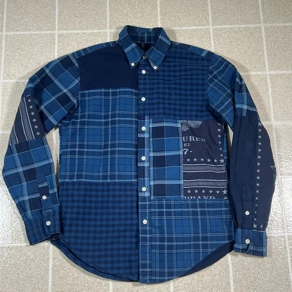 Polo Ralph Lauren Patchwork Bandana Print Button Up Oxford Shirt S Eagle Indigo
