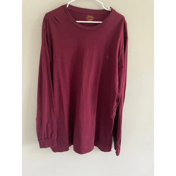 Polo Ralph Lauren Mens‎ LT Burgundy Maroon Long Sleeve Pony Logo T-Shirt Tall