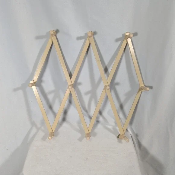 Vintage 10 Peg Wooden Accordion Style Coat Hat Wall Rack Expandable Hanger