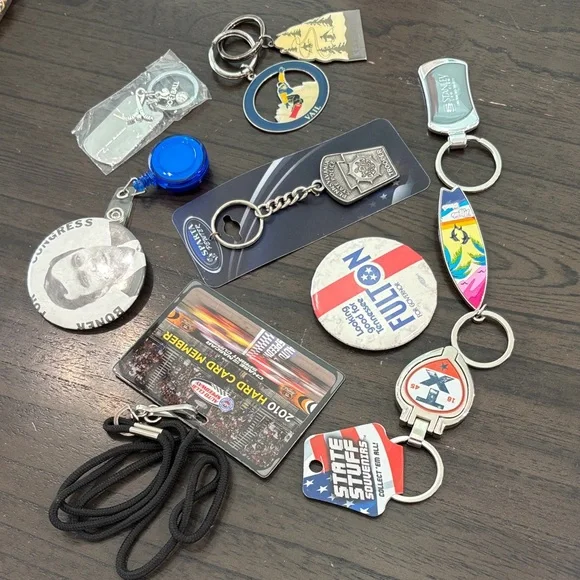 Assorted Keychain Lot - Blue, Silver, Red Accent