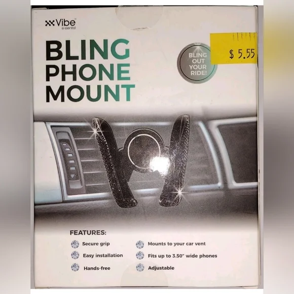 Vibe E-Ssential Black Rhinestone Bling Vehicle Car Cell Phone Holder Mount
