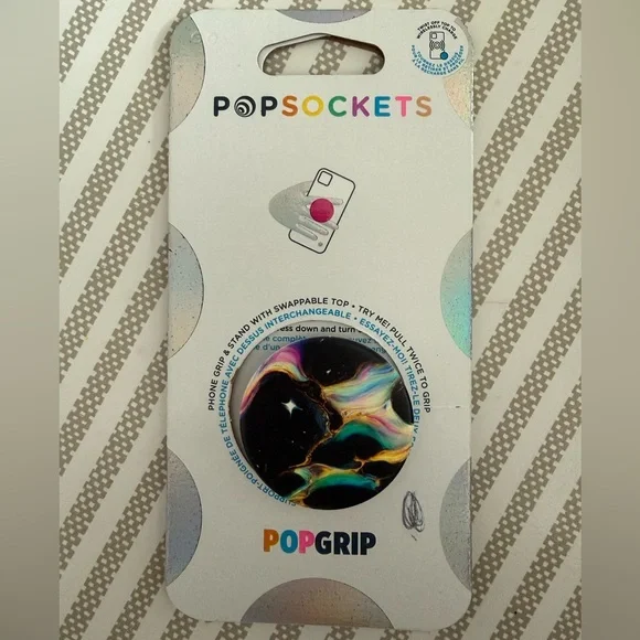 PopSocket PopGrip Black with Multicolor Marble Swirl