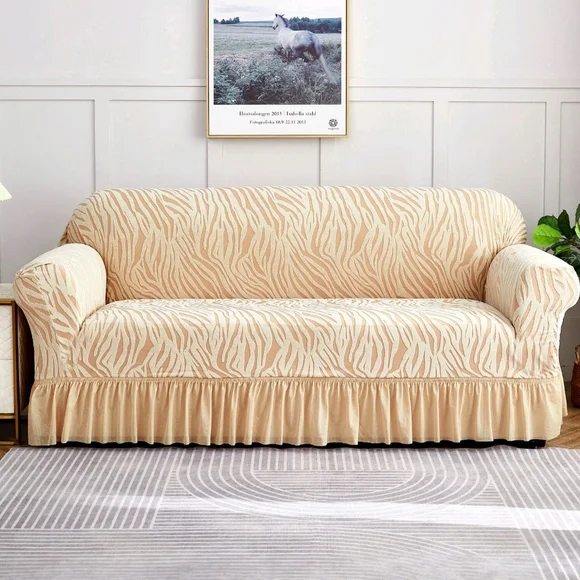 Stretch Sofa Couch Cover Skirt Hem Full Cover Jacquard Slipcover Non Slip Yellow
