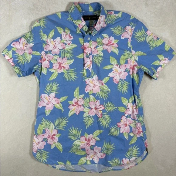 Polo Ralph Lauren Medium Popover All Over Print Floral Blue Tropical Shirt