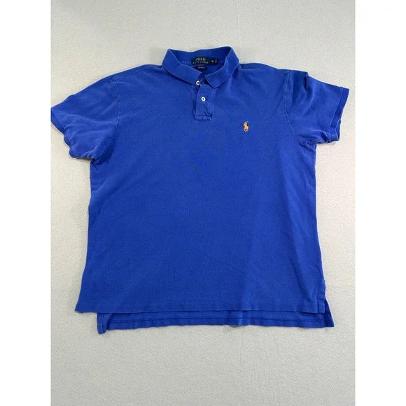 Polo Ralph Lauren Polo Shirt Mens XL Blue Custom Fit Orange Pony Short Sleeve