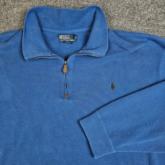 Polo Ralph Lauren Quarter 1/4 Zip Pullover Sweater Mens 3XB Big Blue Knit Preppy
