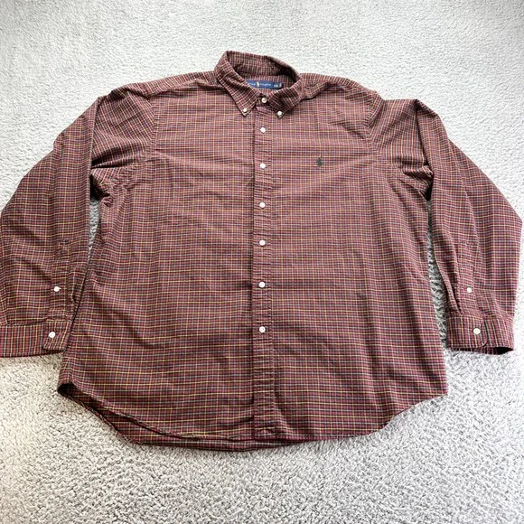 Polo Ralph Lauren‎ Mens Shirt Long Sleeve Button Down Size XXL 2XL Plaid Red