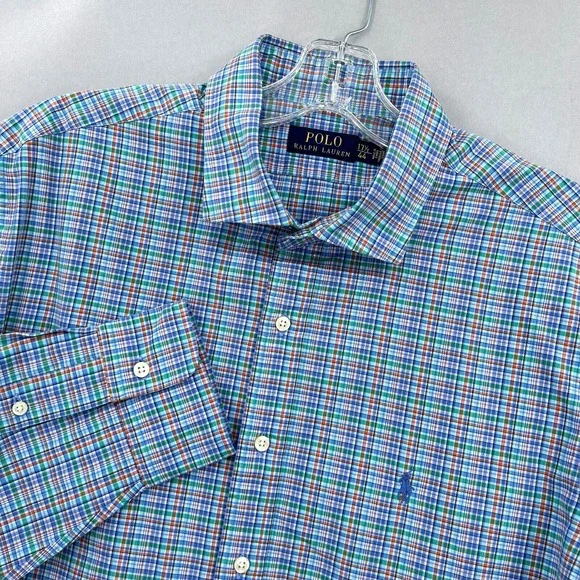 Polo Ralph Lauren‎ Shirt Mens XL 17.5 Plaid Button Up Multicolor Madras Dress