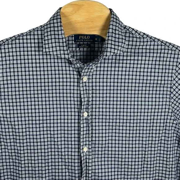 Polo Ralph Lauren Men XL Italian Fabric Slim Fit Plaid‎ Long Sleeve Shirt