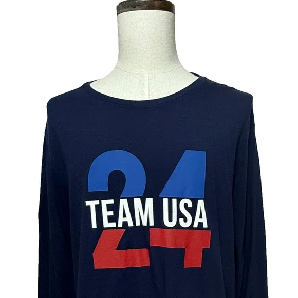 Polo Ralph Lauren T Shirt Mens XL Blue Red Team USA 24 Long Sleeve Graphic Print