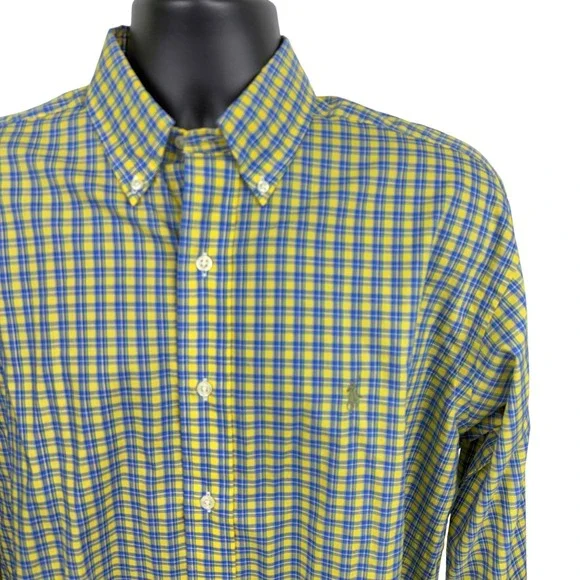 Polo Ralph Lauren Blake Mens M‎ Yellow Blue Plaid Long Sleeve Button Down Shirt