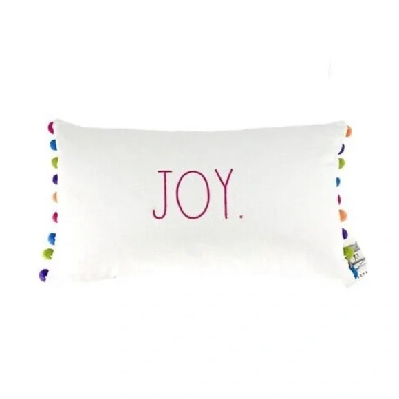 Rae Dunn | RARE ✨ NWT Joy Embroidered Pom Pom Trim Holiday Lumbar Throw Pillow
