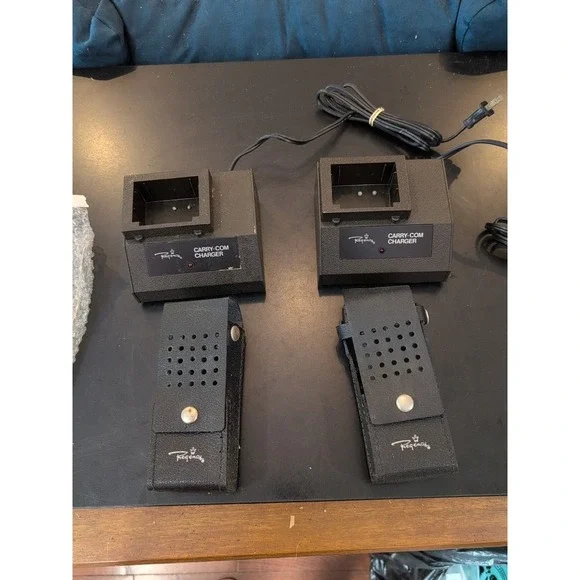 Lot Of 2 Vintage Regency Police Radio Holsters Black Leather Carry Com Chargers