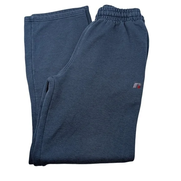 Y2K Russell Athletic Men's S Navy Blue Fleece Straight Leg Sweatpants 28-30