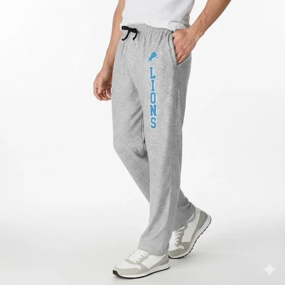 Detroit Lions NFL Team Sweatpants Mens Large Gray‎ Soft Fleece Lounge Jogger