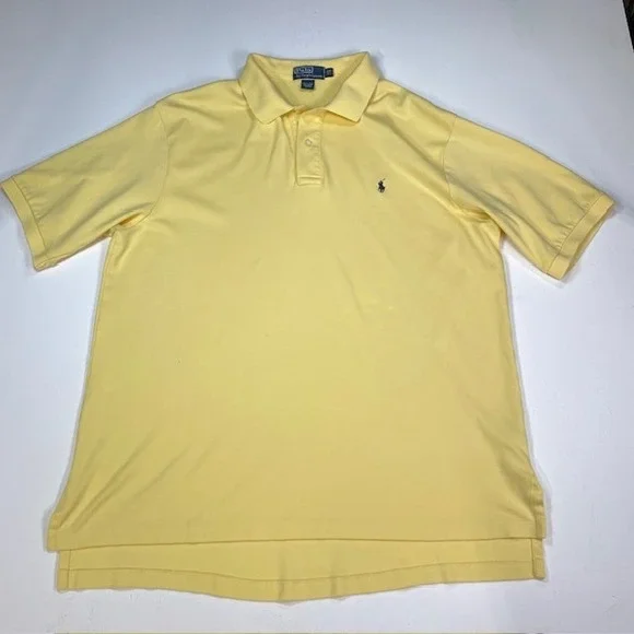 Polo‎ Ralph Lauren Mens XLT Tall Yellow Short Sleeve Cotton Polo Shirt Navy Pony