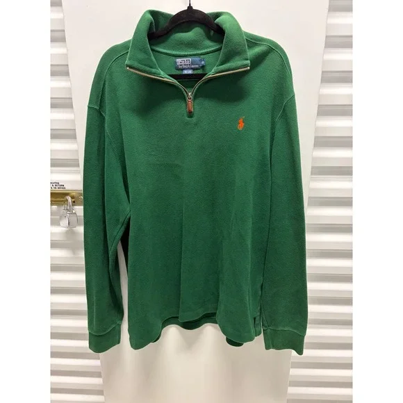 Polo Ralph Lauren Quarter Zip Pullover Mens XL Green Orange Pony Good