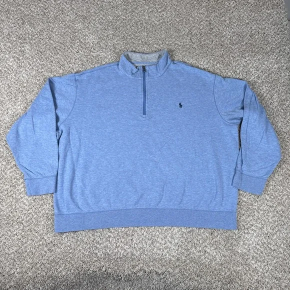 Polo Ralph Lauren Quarter Zip Mens 2XB Performance Pullover Heather Blue Sweater
