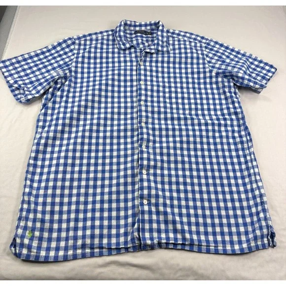 Polo Ralph Lauren Shirt Mens 2XLT Tall Blue Plaid Button Up Loop Collar Beach