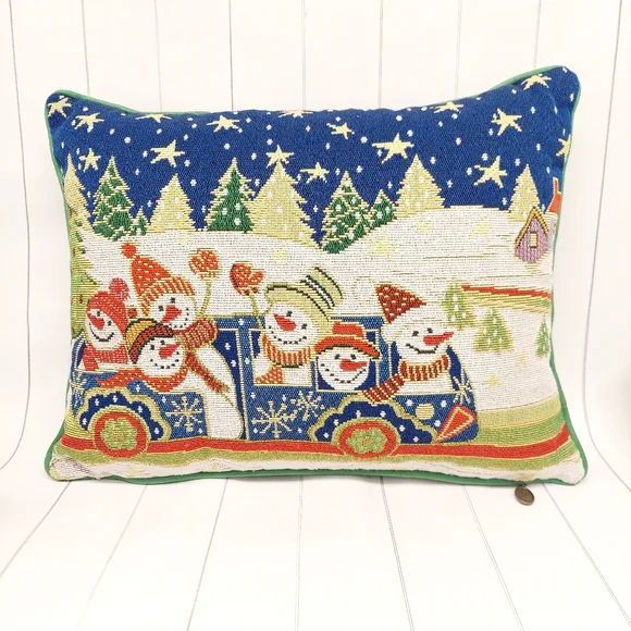 Pier 1 Snowman Train Holiday Pillow