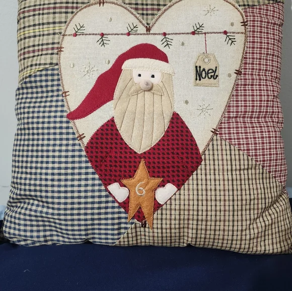Festive Santa Patchwork Pillow Primitive Country