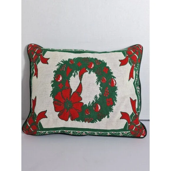 Christmas Holly Wreath Tapestry Throw Pillow 14