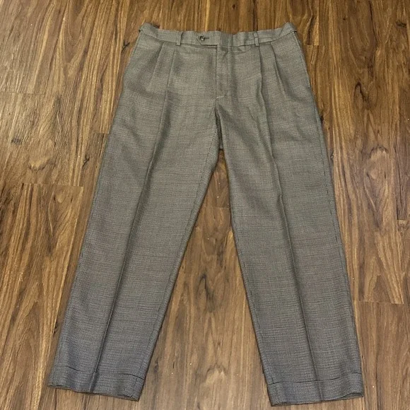 Hart Schaffner Marx Mens Dress‎ Pants 34R (36x29) Houndstooth Pleated 100% Wool