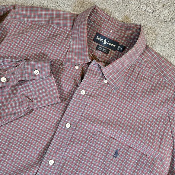 Polo Ralph Lauren Mens Bartlett XL Dark Red Plaid Long Sleeve Pony Logo