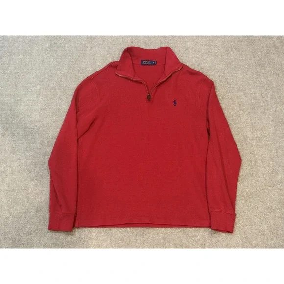 Polo Ralph Lauren Red Quarter Zip Mock Neck Pullover Blue Pony Sweatshirt Mens M