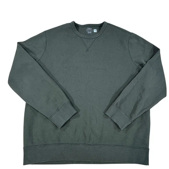 Polo Ralph Lauren Men's XL Olive Green Embossed Logo Crewneck Sweatshirt