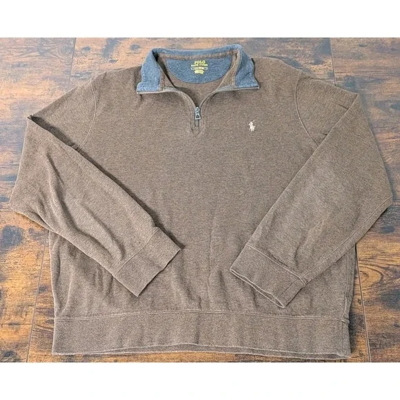 Polo Ralph Lauren Sweater Mens Large Brown‎ Quarter Zip Pullover Pony Logo Knit