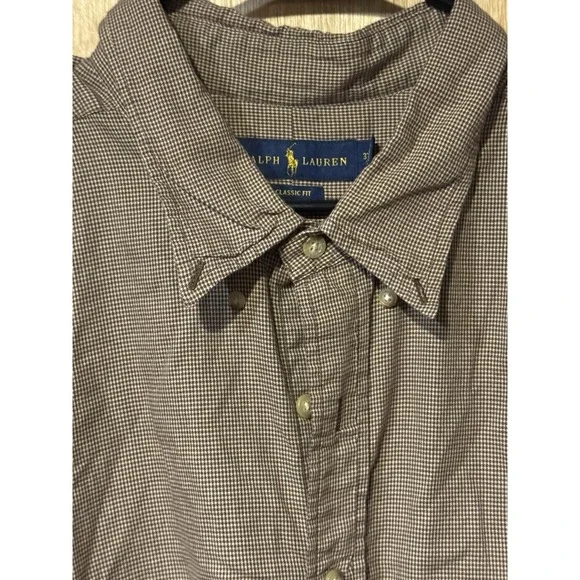 Polo Ralph Lauren 3XB Gingham Micro Check Long Sleeve Brown Button Down (C)