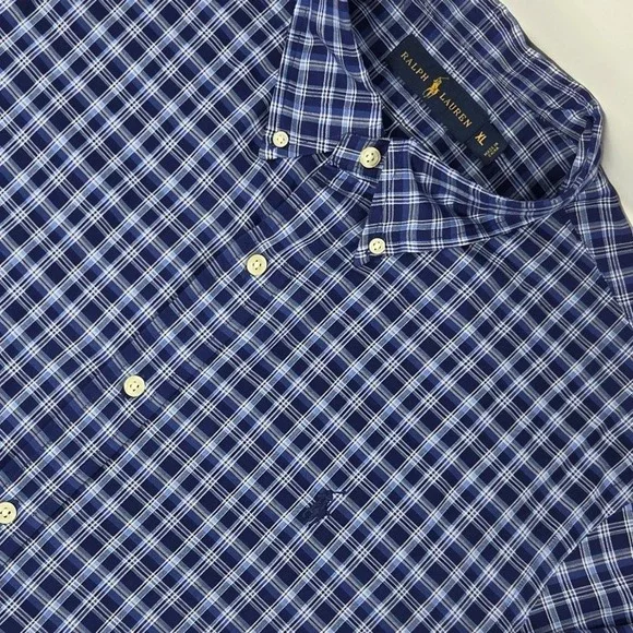 Polo Ralph Lauren Long Sleeve Button Down Shirt Mens Size XL Blue Plaid‎ EUC